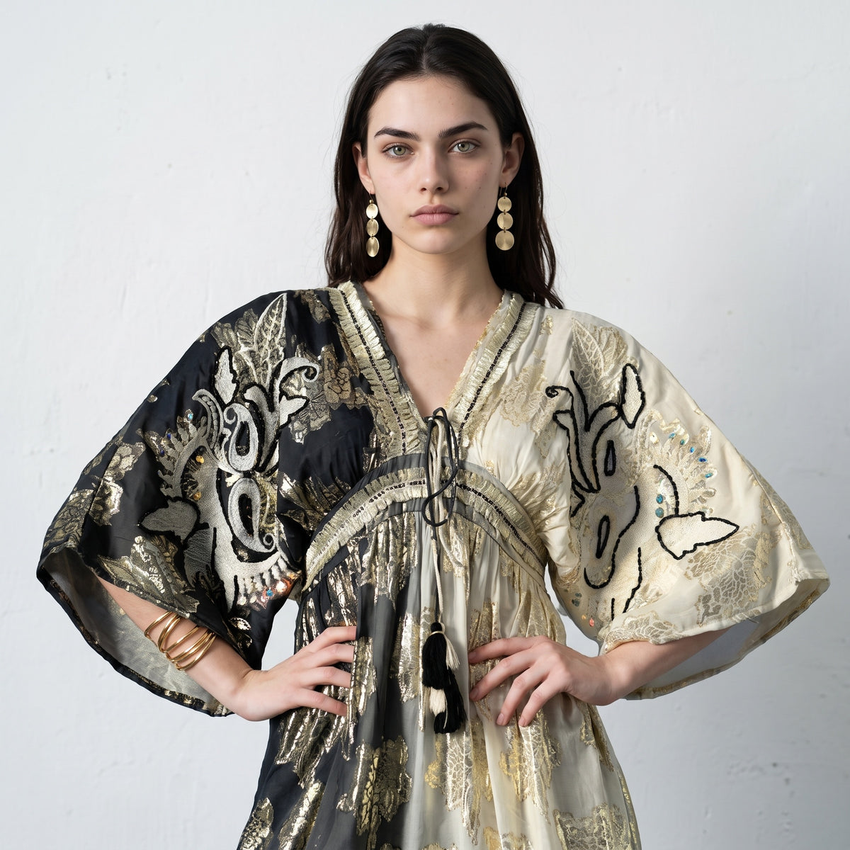 Dual tone Jacquard Maxi  Dress
