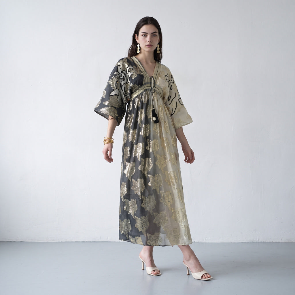 Dual tone Jacquard Maxi  Dress