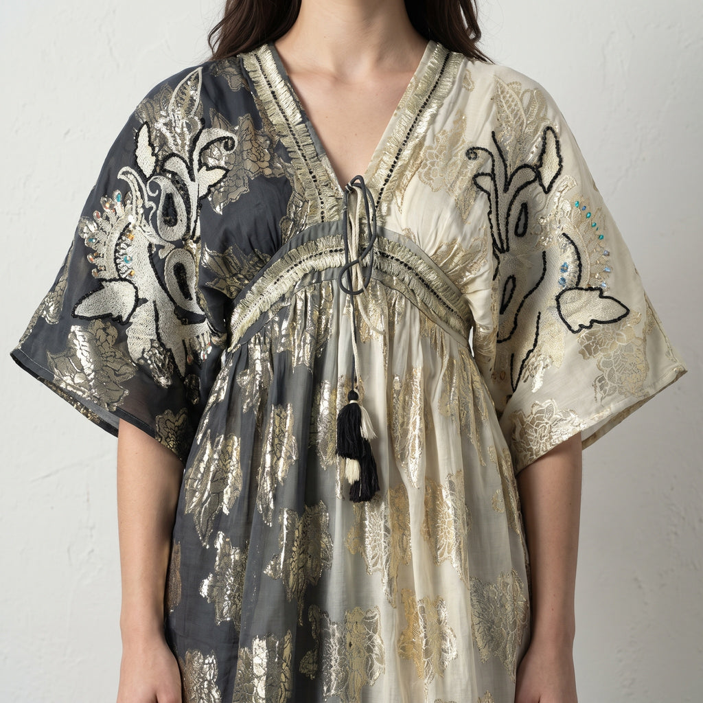 Dual tone Jacquard Maxi  Dress