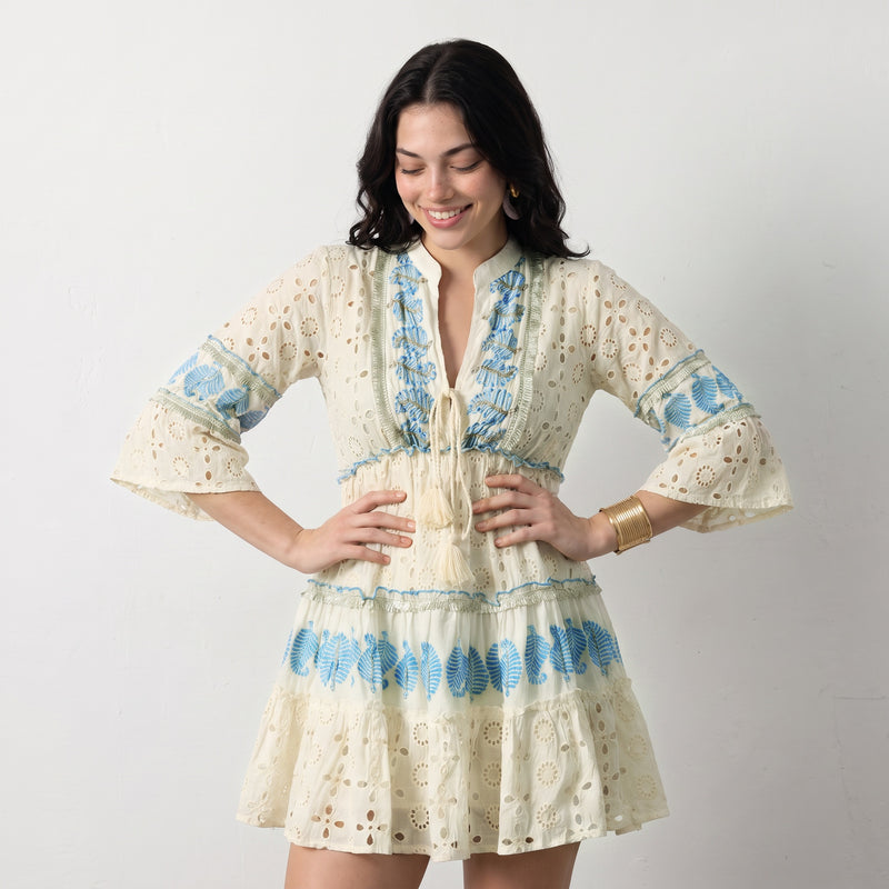 Lustre Blue Leaf Short Dress