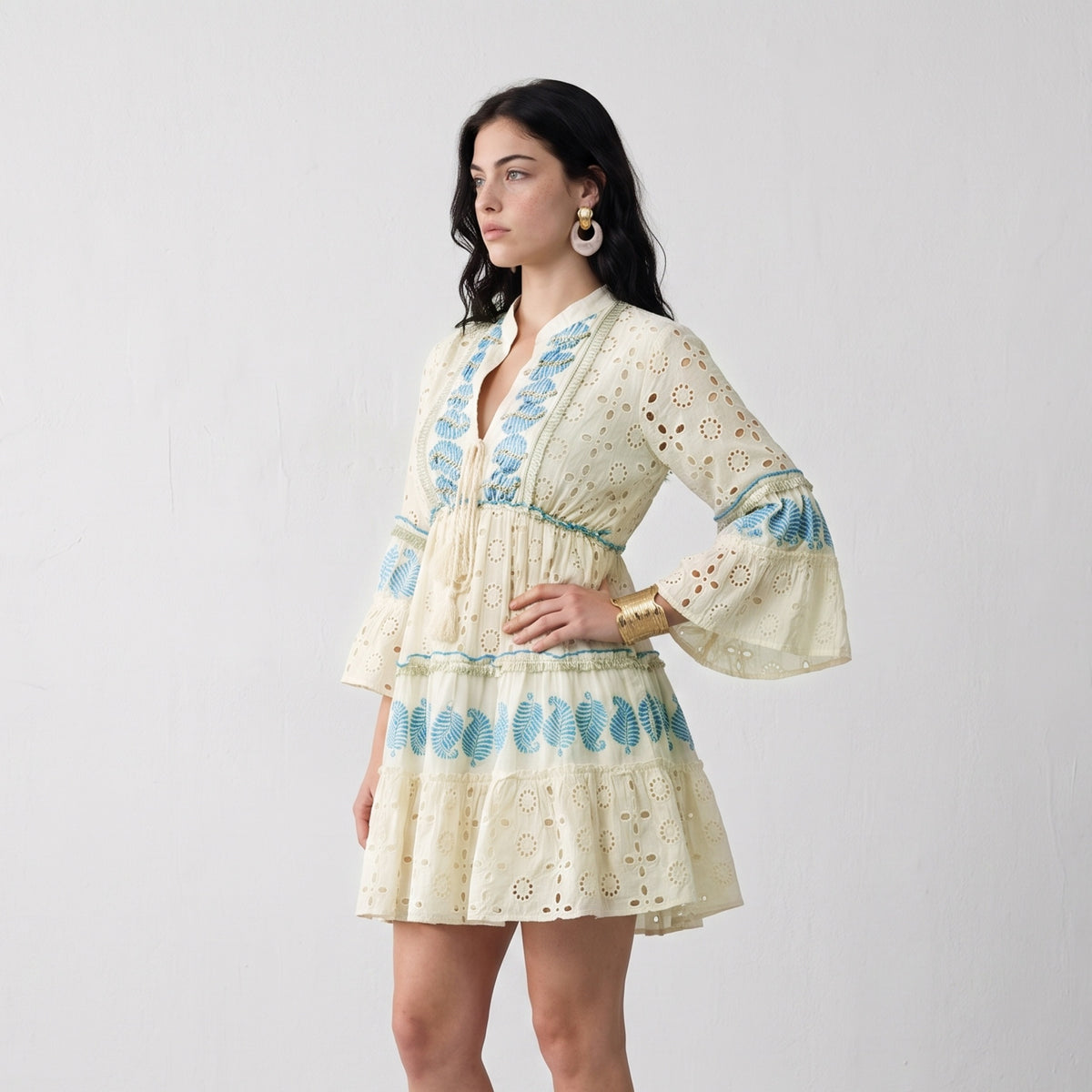Lustre Blue Leaf Short Dress