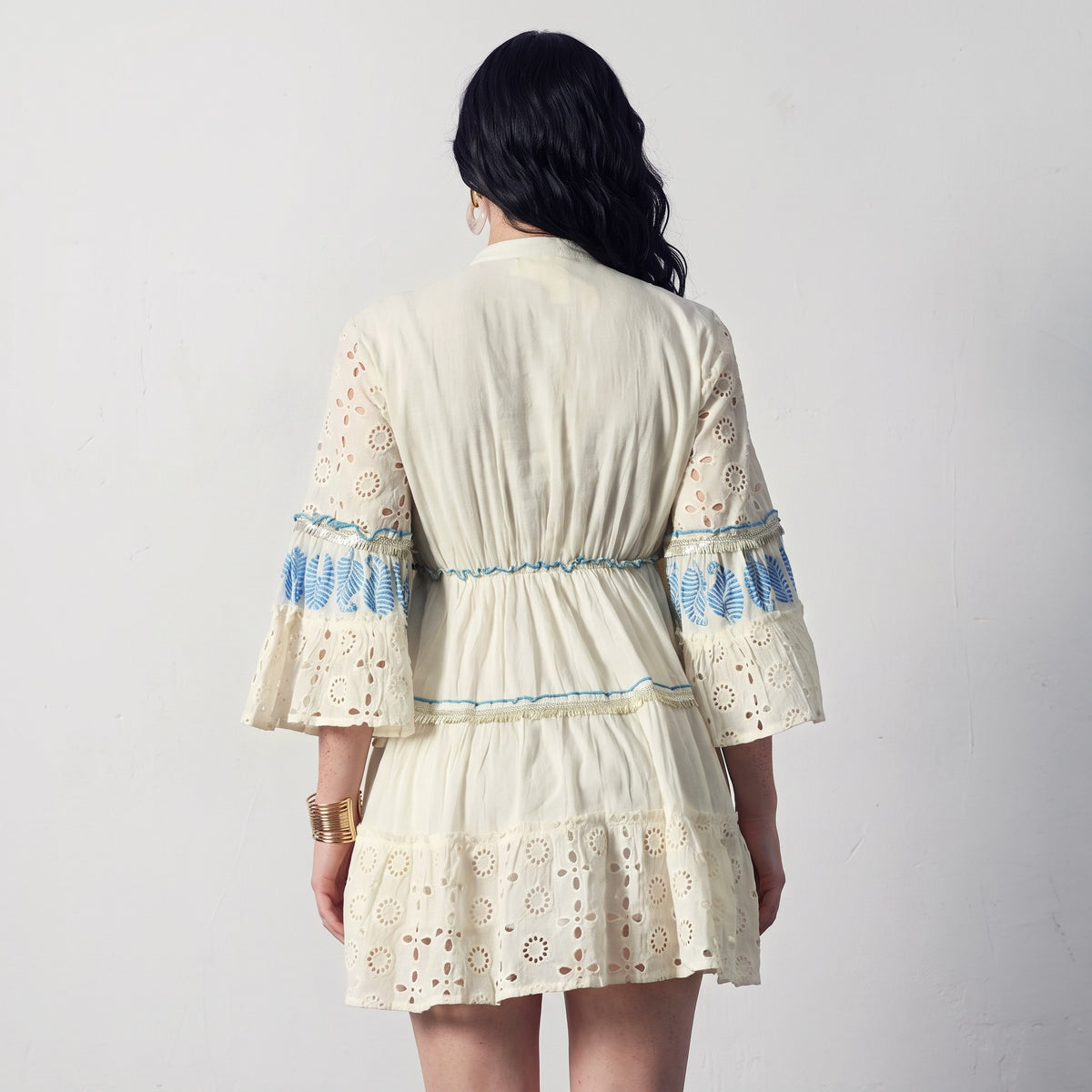 Lustre Blue Leaf Short Dress