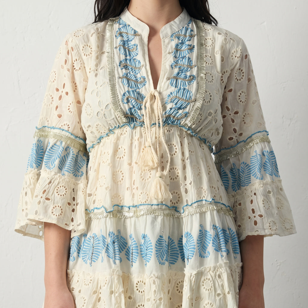 Lustre Blue Leaf Short Dress