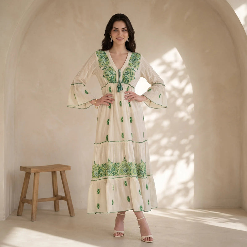 Aurora Jacquard Green Maxi Dress