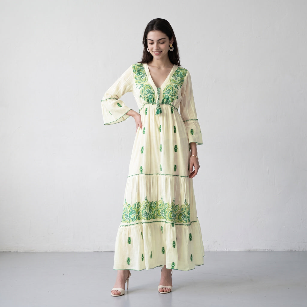 Aurora Jacquard Green Maxi Dress