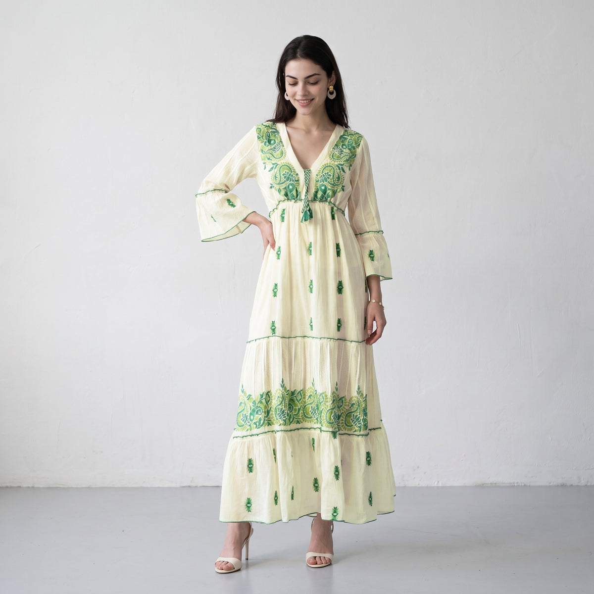 Aurora Jacquard Green Maxi Dress