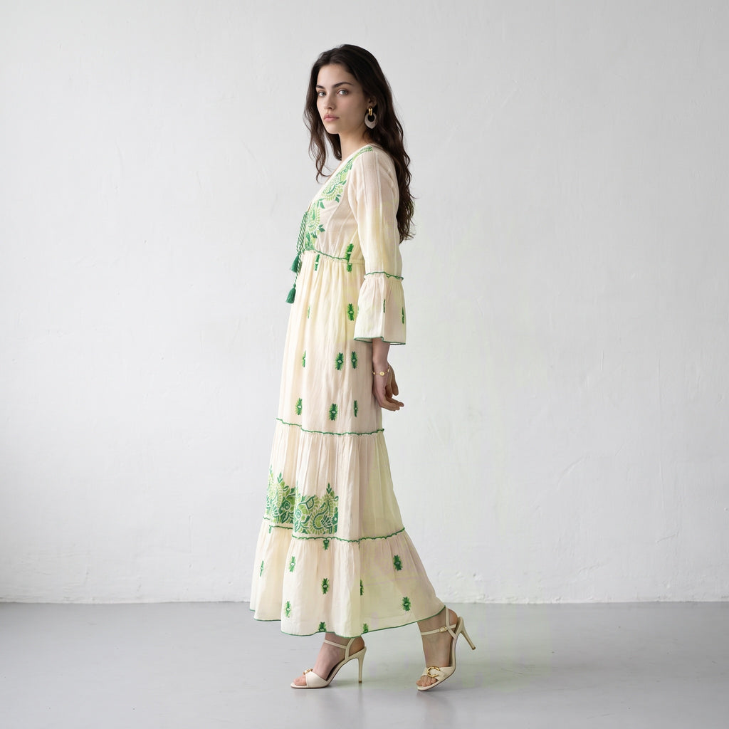 Aurora Jacquard Green Maxi Dress