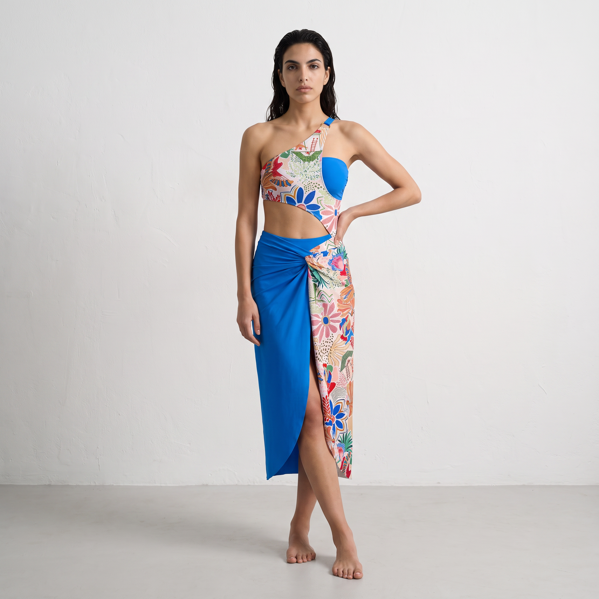 One-Shoulder Monokini with Cover Up