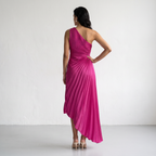 One-Shoulder Pleated Maxi Dress