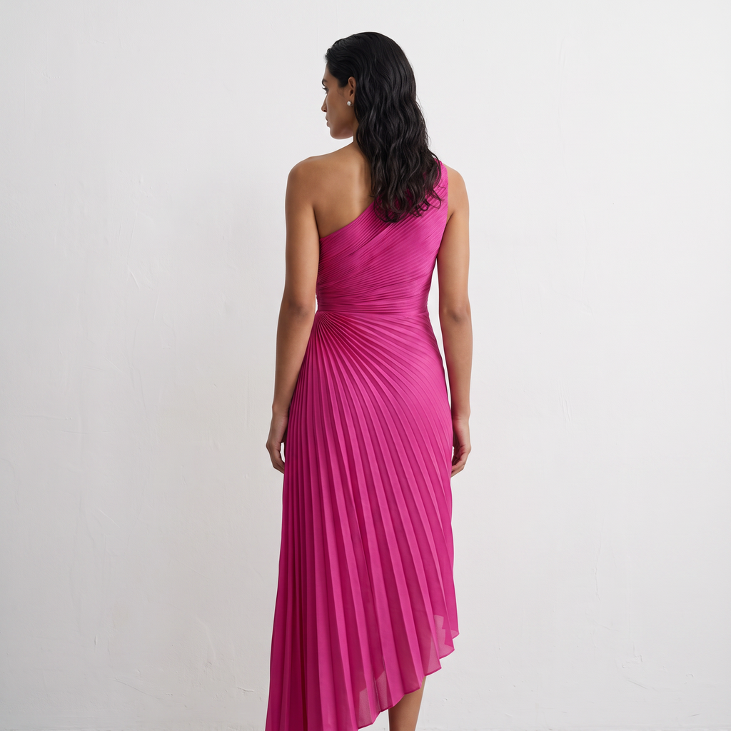 One-Shoulder Pleated Maxi Dress