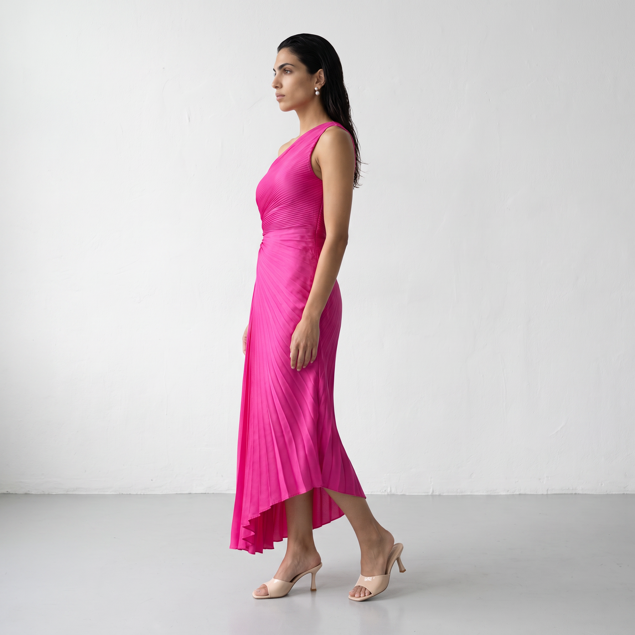 One-Shoulder Pleated Maxi Dress