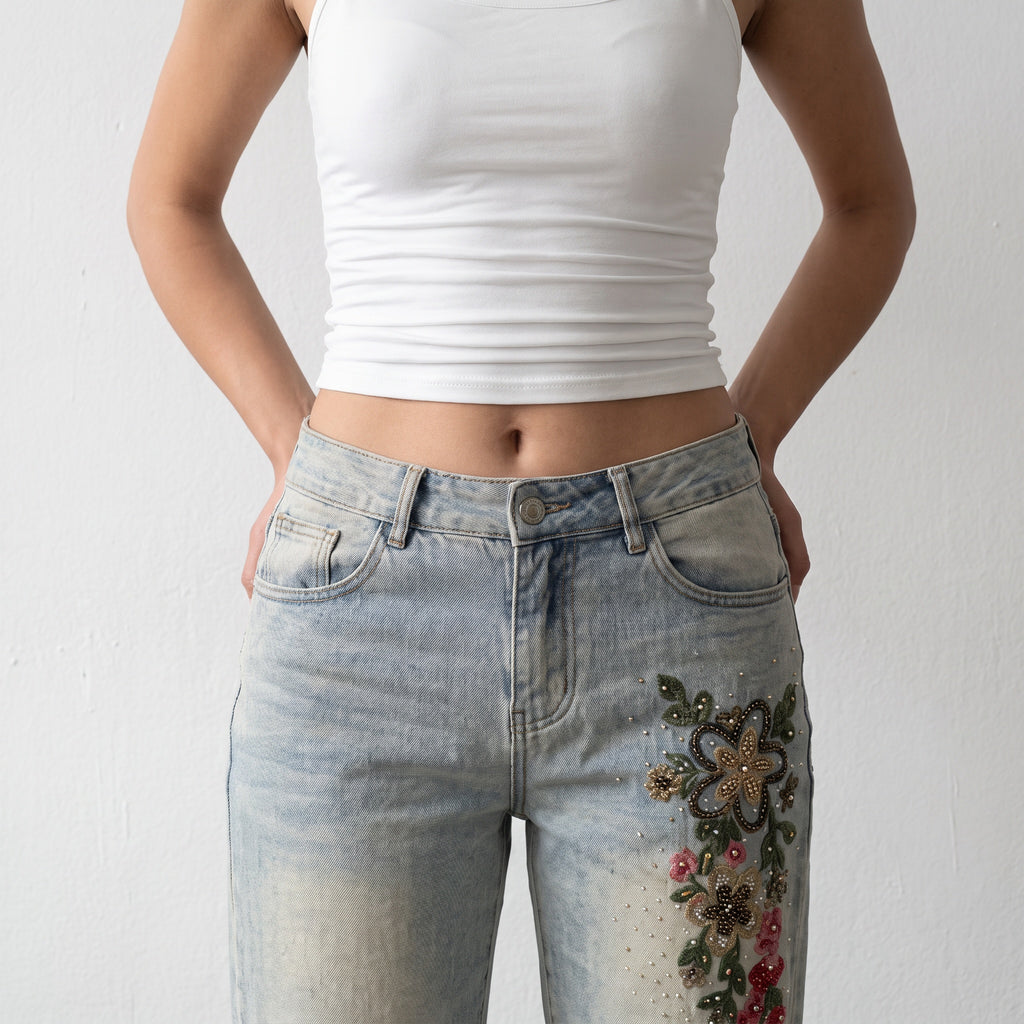 Rhinestone Embroidered Jeans
