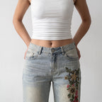 Rhinestone Embroidered Jeans