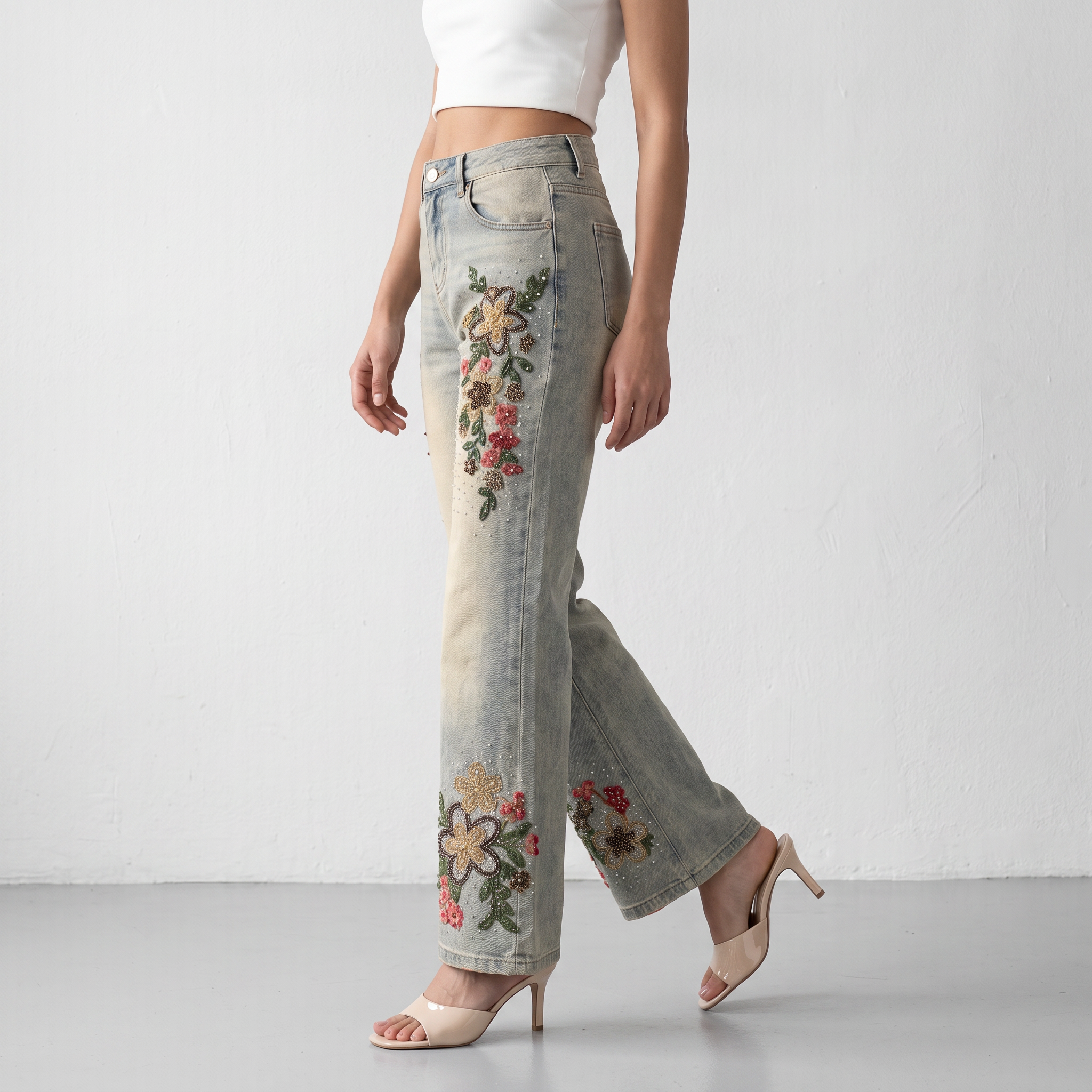 Rhinestone Embroidered Jeans
