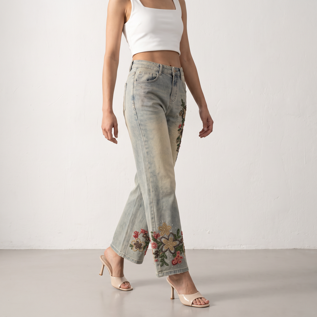 Rhinestone Embroidered Jeans