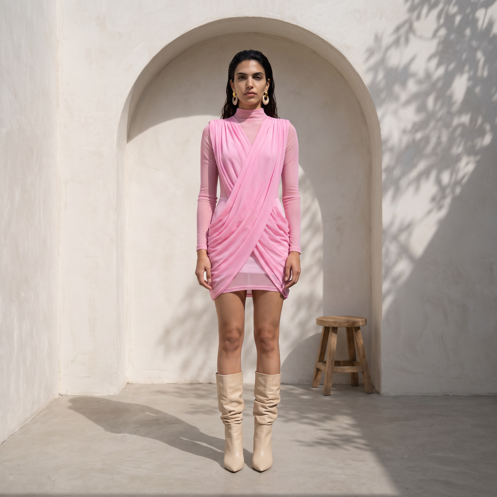 Ruched Wrap Mini Dress