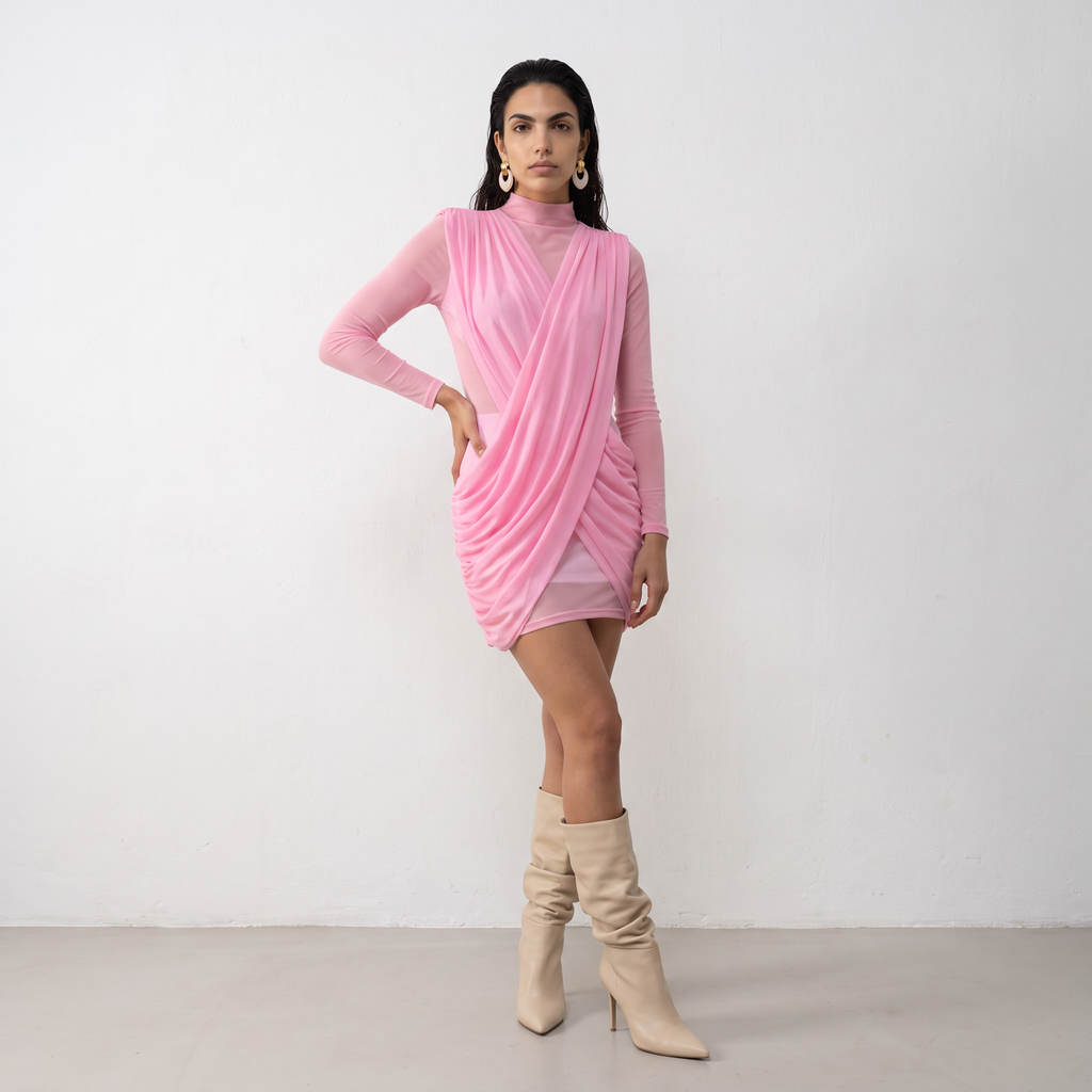 Ruched Wrap Mini Dress