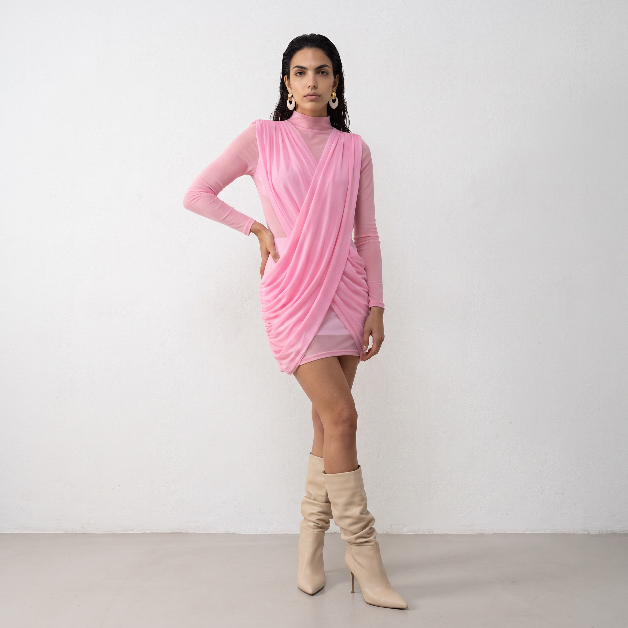 Ruched Wrap Mini Dress