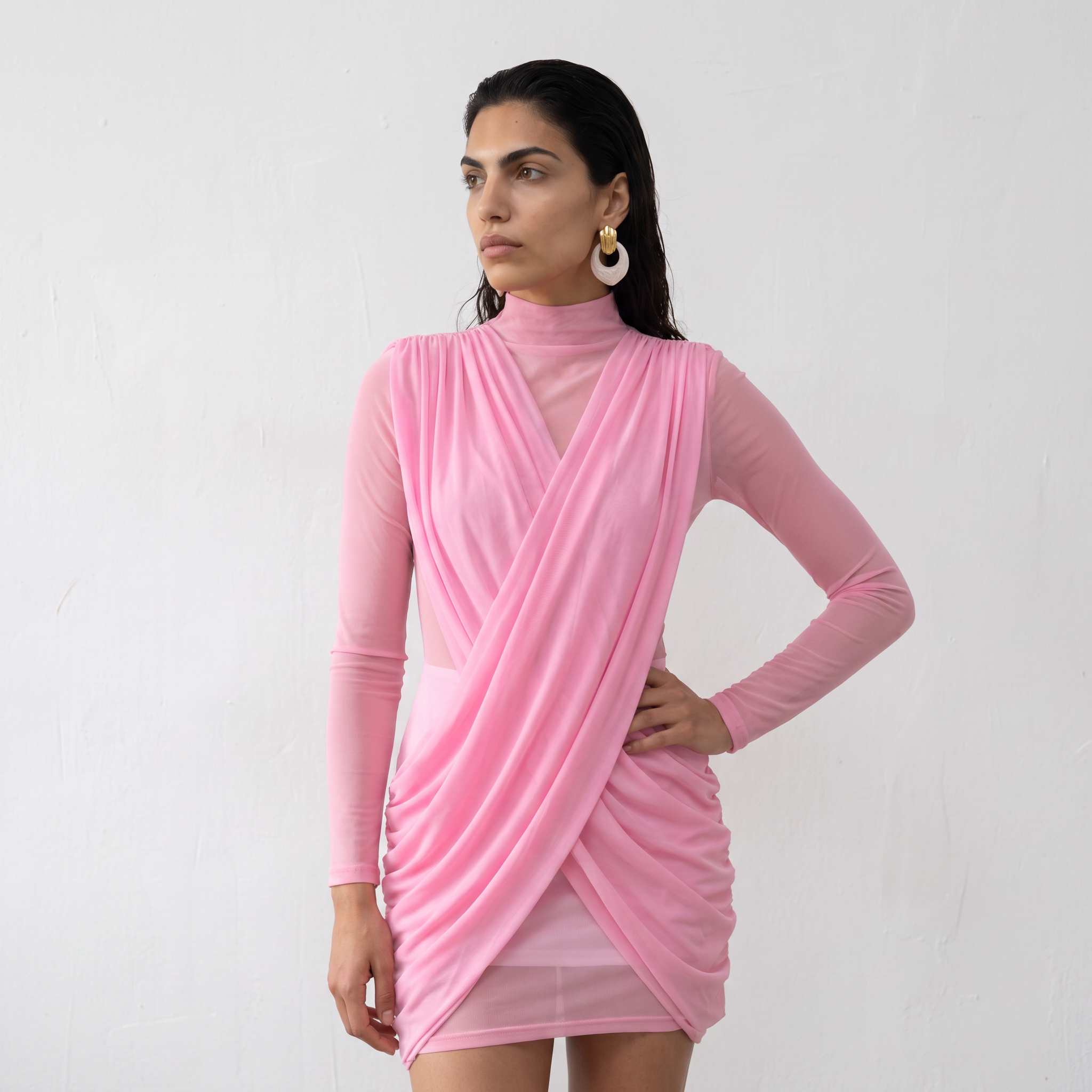 Ruched Wrap Mini Dress