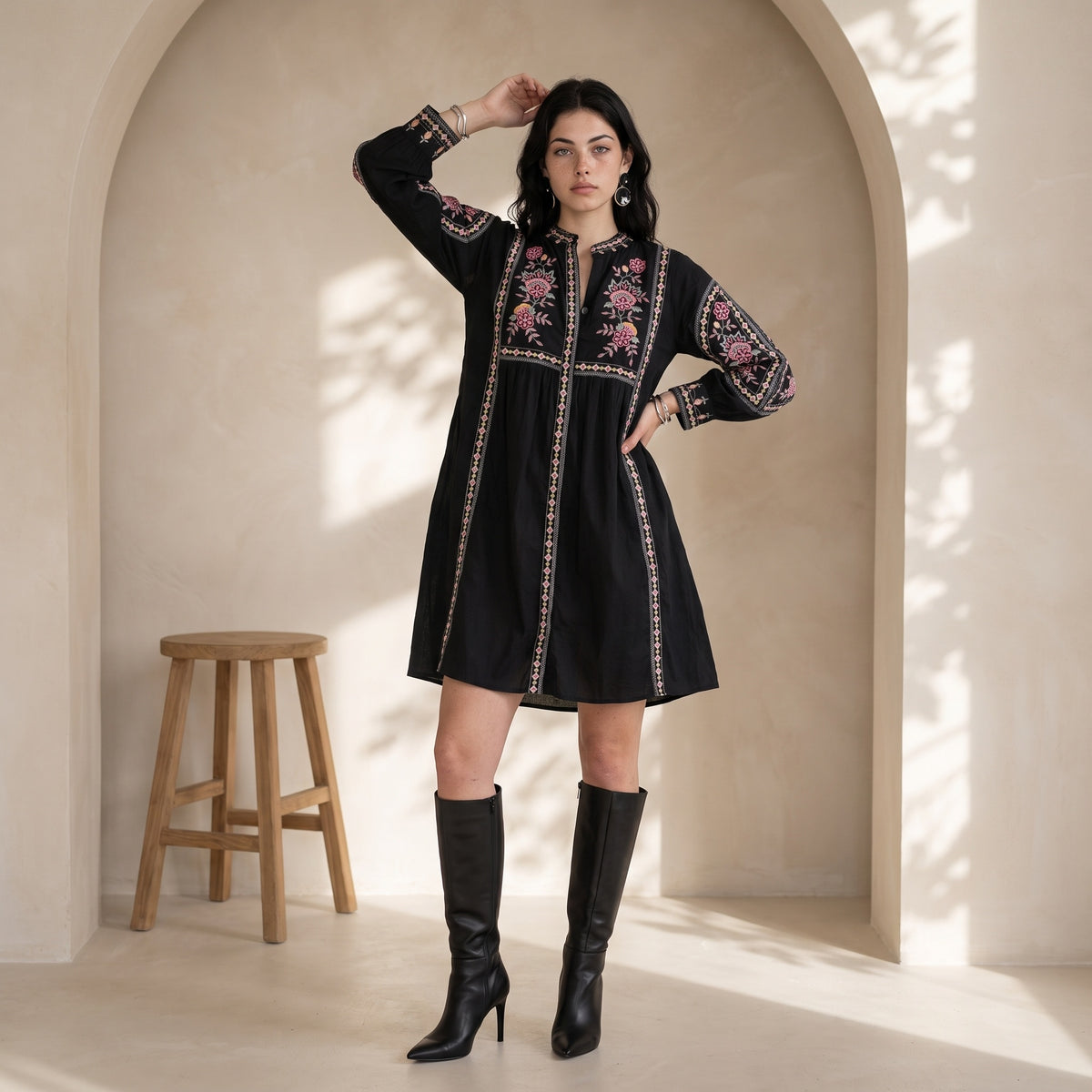 Shellora Embroidered Short Dress