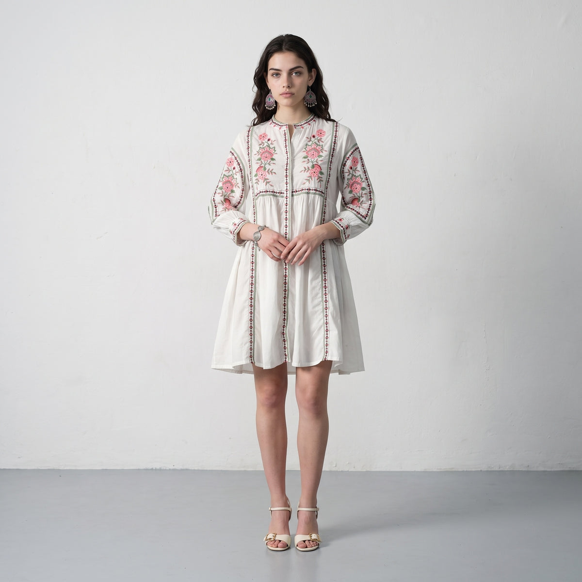 Shellora White Embroidered Dress