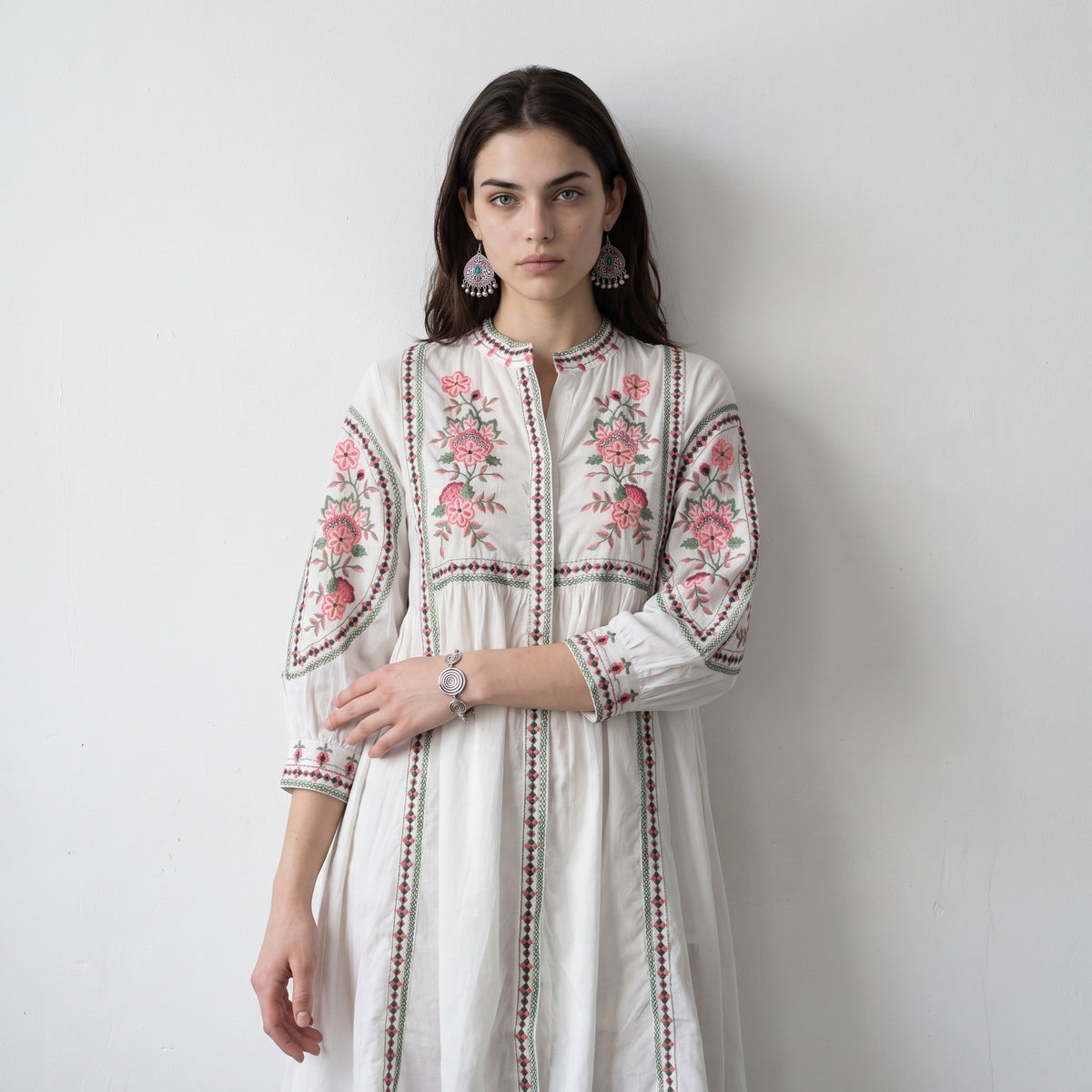 Shellora White Embroidered Dress