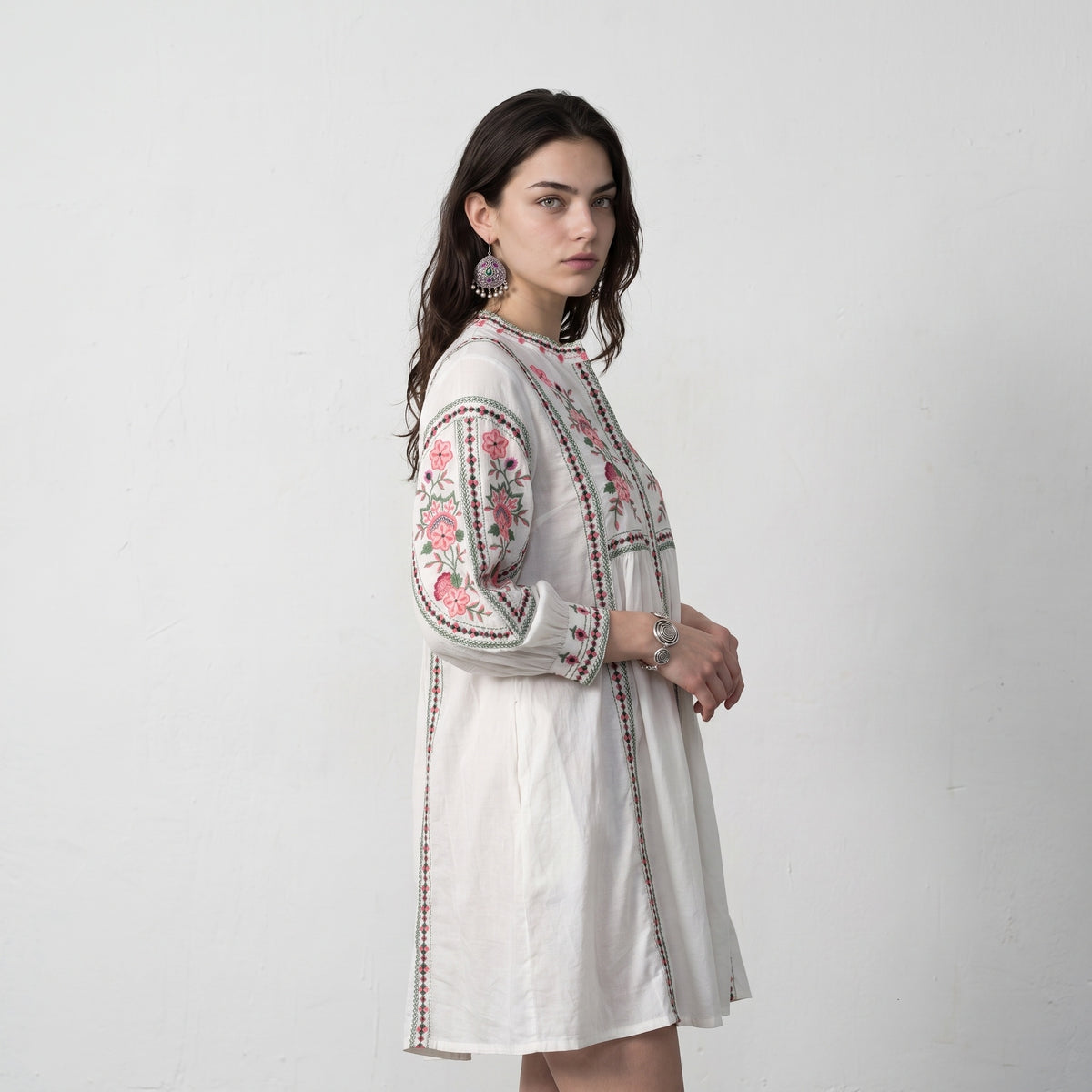 Shellora White Embroidered Dress
