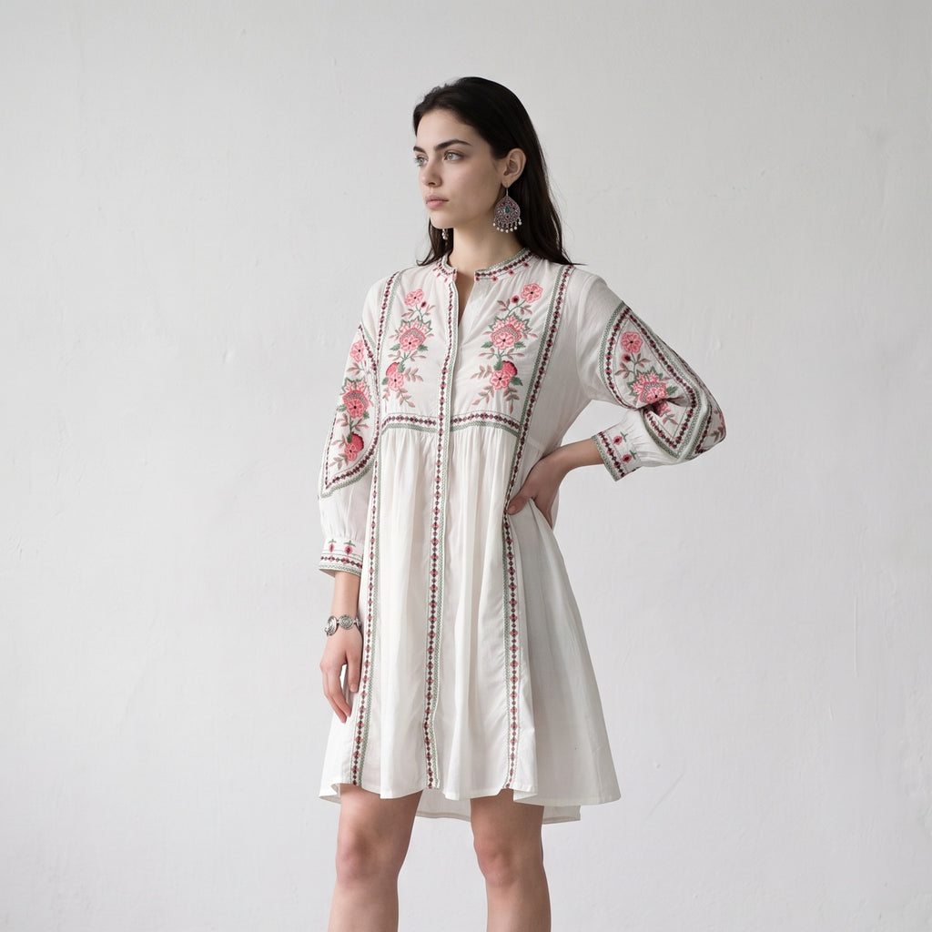 Shellora White Embroidered Dress