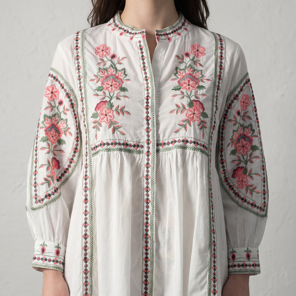 Shellora White Embroidered Dress