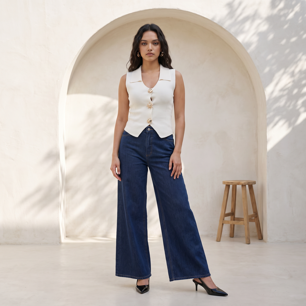 Sleeveless Collared Button Top