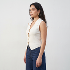 Sleeveless Collared Button Top
