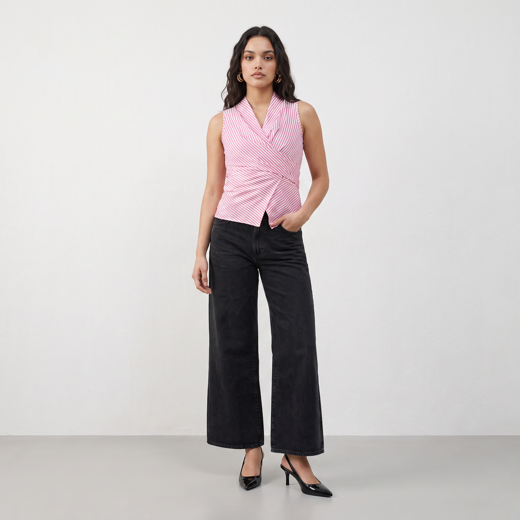 Sleeveless Striped Wrap Tie Top
