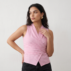 Sleeveless Striped Wrap Tie Top