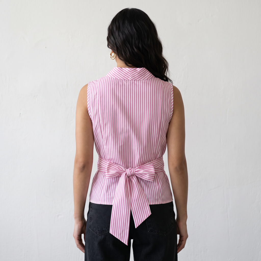 Sleeveless Striped Wrap Tie Top