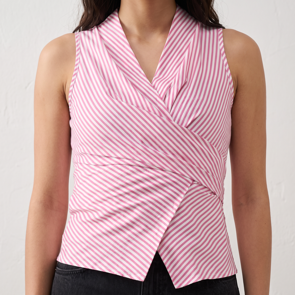 Sleeveless Striped Wrap Tie Top