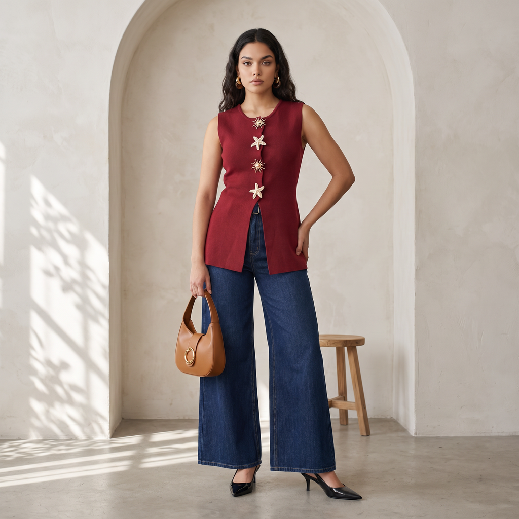 Statement Button Sleeveless Top