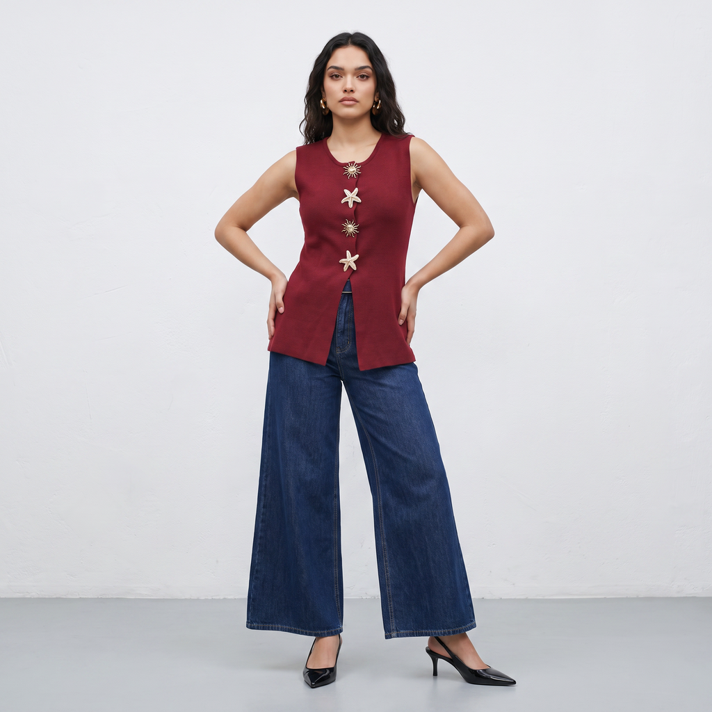 Statement Button Sleeveless Top