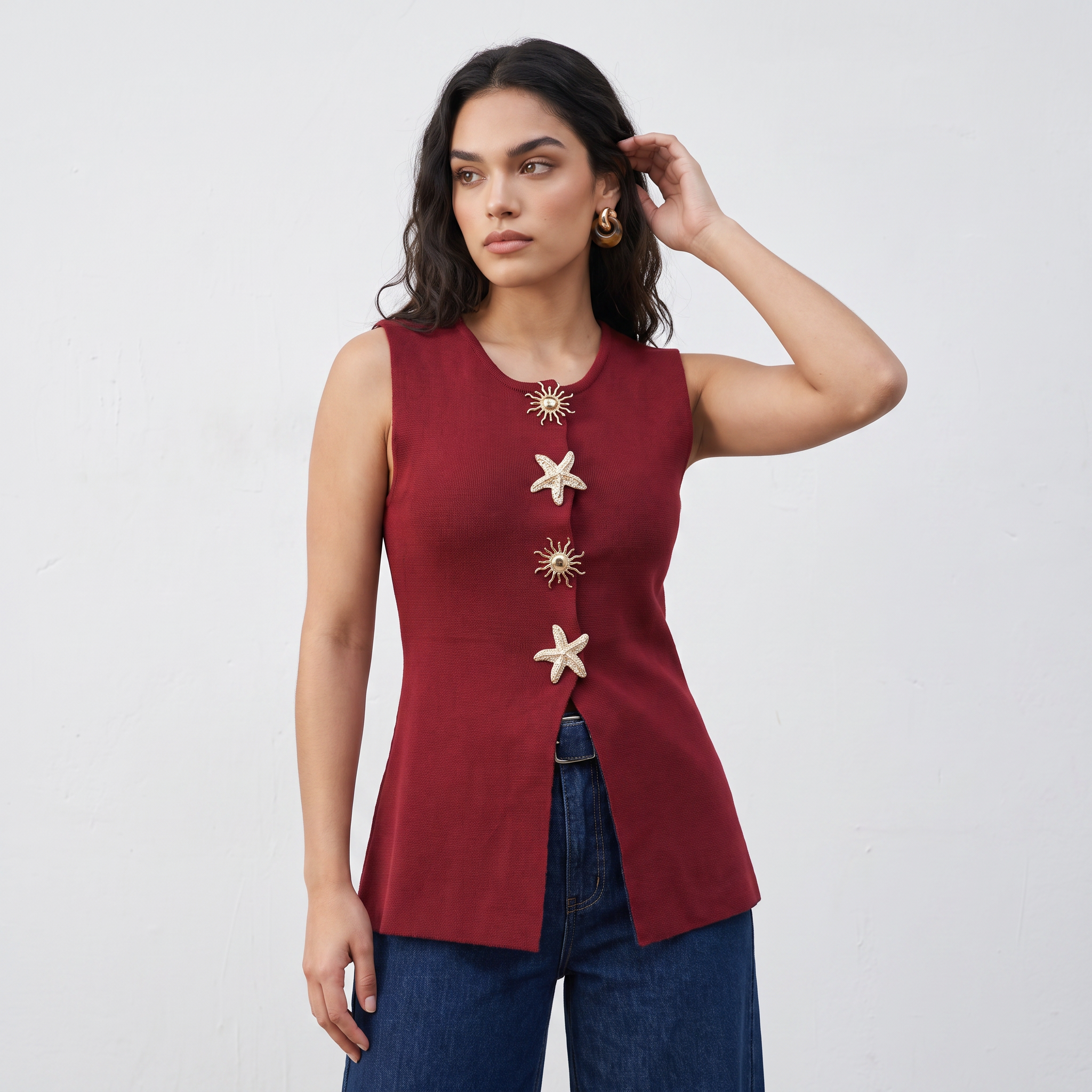 Statement Button Sleeveless Top