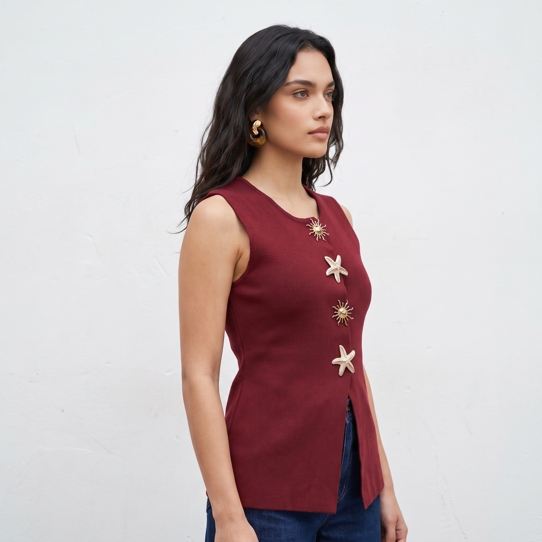 Statement Button Sleeveless Top