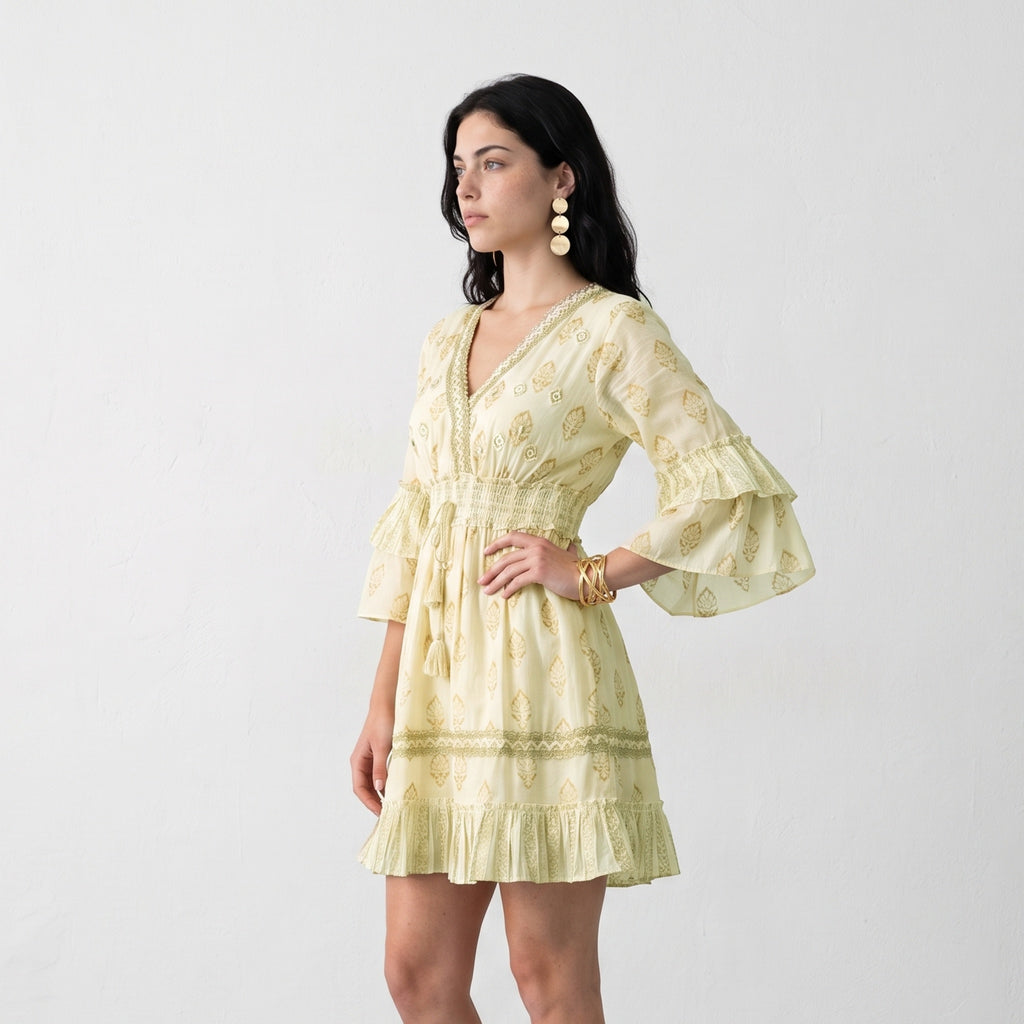 Stellar Bloom Beige Short Dress