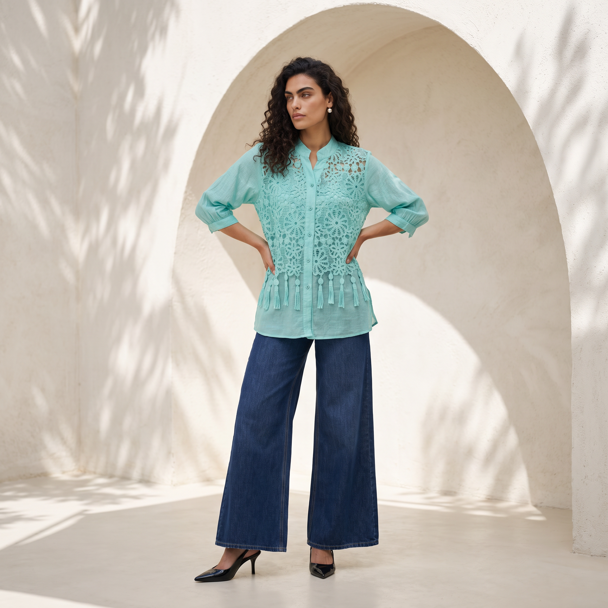 Washed Effect Lace Shirt