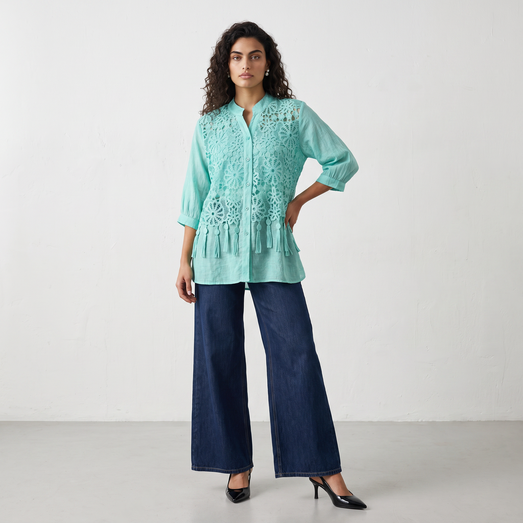 Washed Effect Lace Shirt